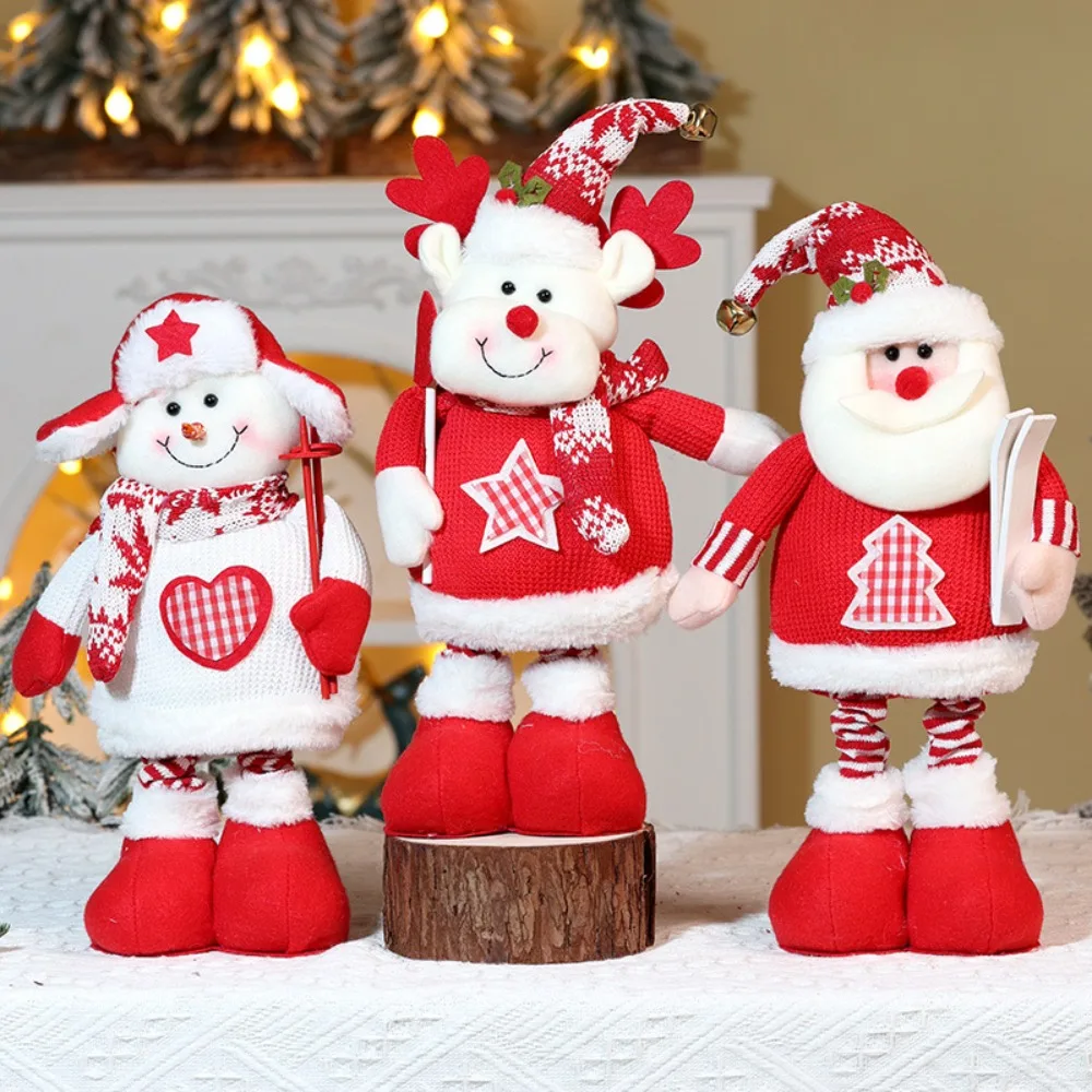 Knitted Style Christmas Telescopic Doll Santa Claus Standing Posture Christmas Doll Ornament Red Home Ornaments Doll Gift