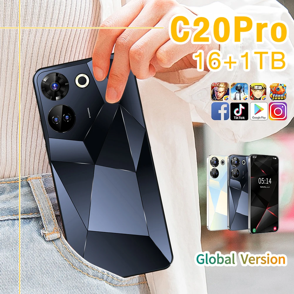 

2025 Original Smartphone C20 Pro unlocks High-definition Screen 7.3-inch 16GB+1TB 5G Dual Card Celulares Android 13 8000mAh