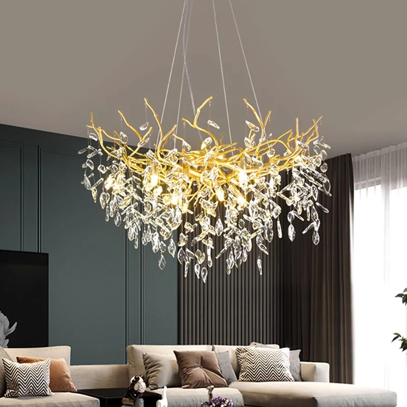 Luxury Crystal Pendant Lamp Modern Bedroom Dining Living Room Ceiling Chandelier Home Decoration Gold Luster Petal Led Light