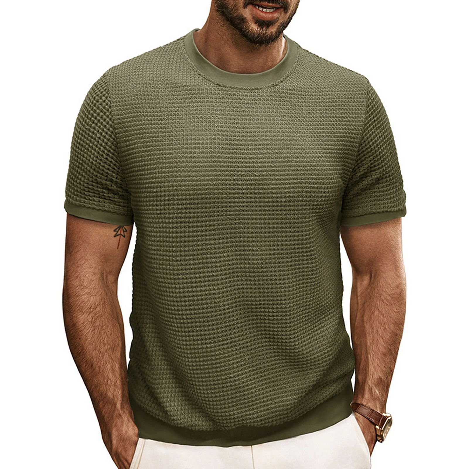

British style Summer Solid Short Sleeve Knitted T-shirt Men Fashion O-Neck Stripe Slim Fit Tee High Quality Men Clothing
