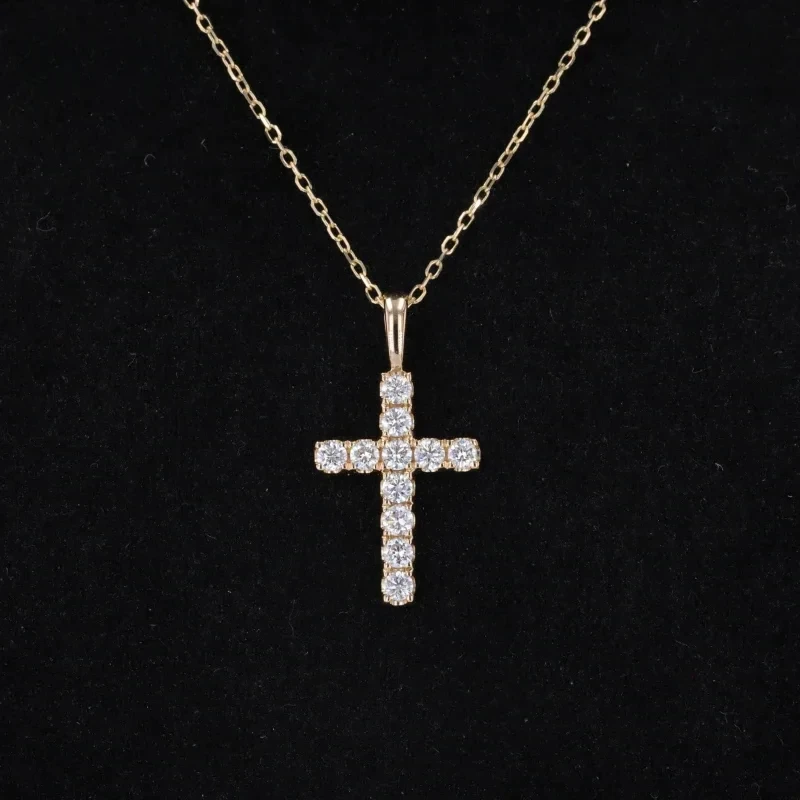 Cross Pendant Necklace Lab Grown Diamond Rings Prong Seting Necklace 10k 14k 18k Gold D VS Synthetic Diamond Necklace