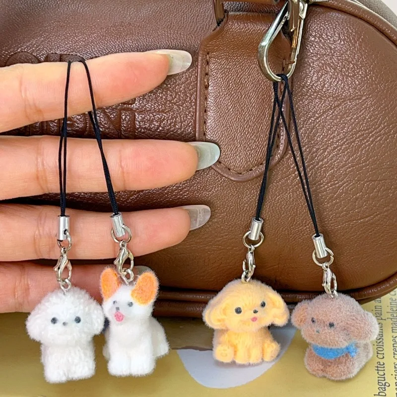 Cute Plush Dog Keychain Kawaii Flocking Teddy Animal Pendant for Car Kes Bag Charm Phone Lanyard Funny Backpack Accessories Gift