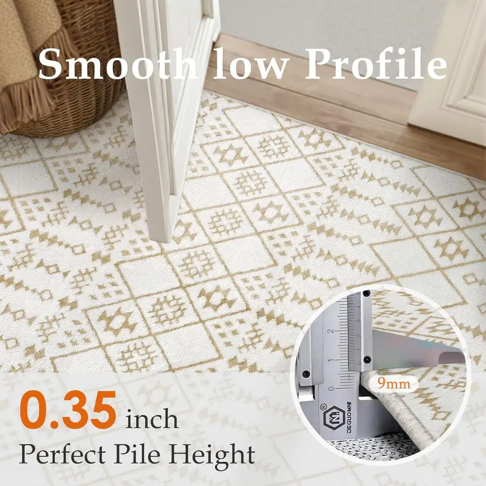 Beige Shag Boho Area Rug - 5x7 Modern Moroccan Style, Soft Geometric Design for Living Spaces