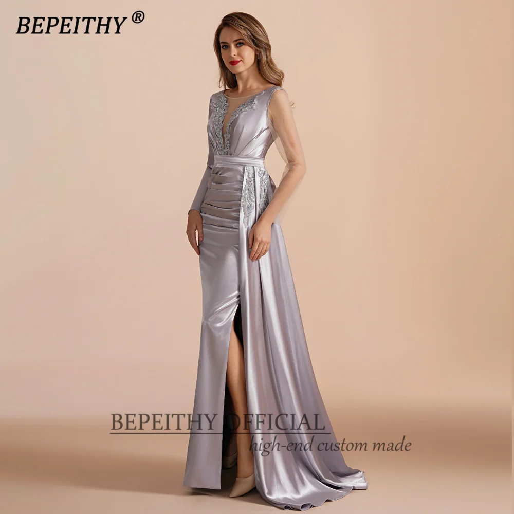 BEPEITHY Customized Mermaid Long Formal Occasion Dress 2023 Full Sleeves Floor Length Sexy Backless Evening Party Gown High Slit