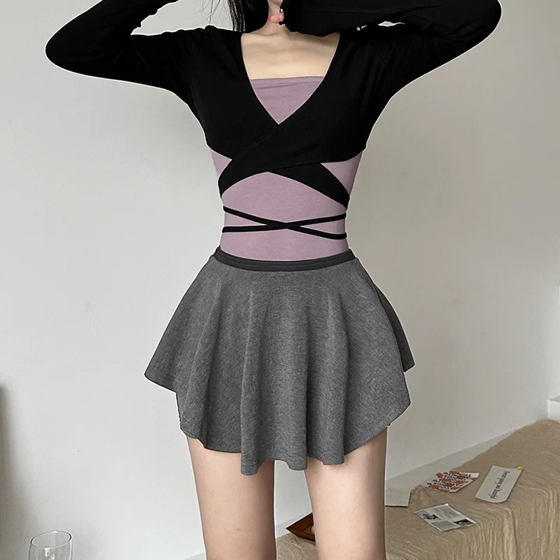 

OHRYIYIE Gray Fashion Slim Mini Skirt Women 2023 New Elastic High Waist Solid Color All Match Skirt Female Short Party Skirts