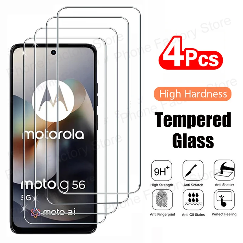 

4PCS Tempered Glass For Motorola Moto G04 G05 G06 G15 Power G35 G45 G55 G75 G56 G86 G67 5G Screen Protector Film Clear Glass