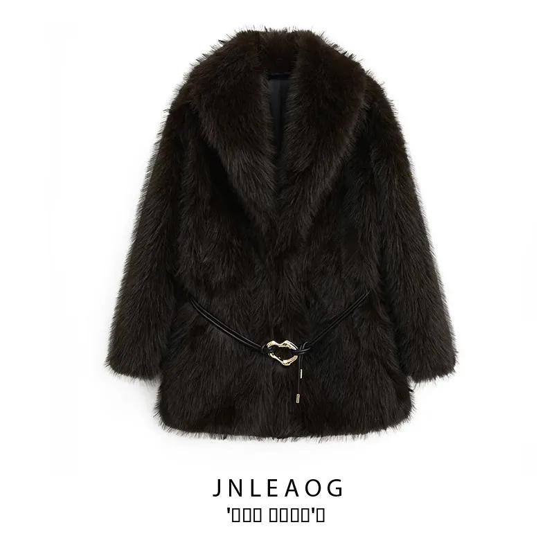 

JNLEAOG Spring New Women's Sle Artificial Fur Coat Collar Upturned Outerwear Thiened Polyester Fiber Long Sve Button C...