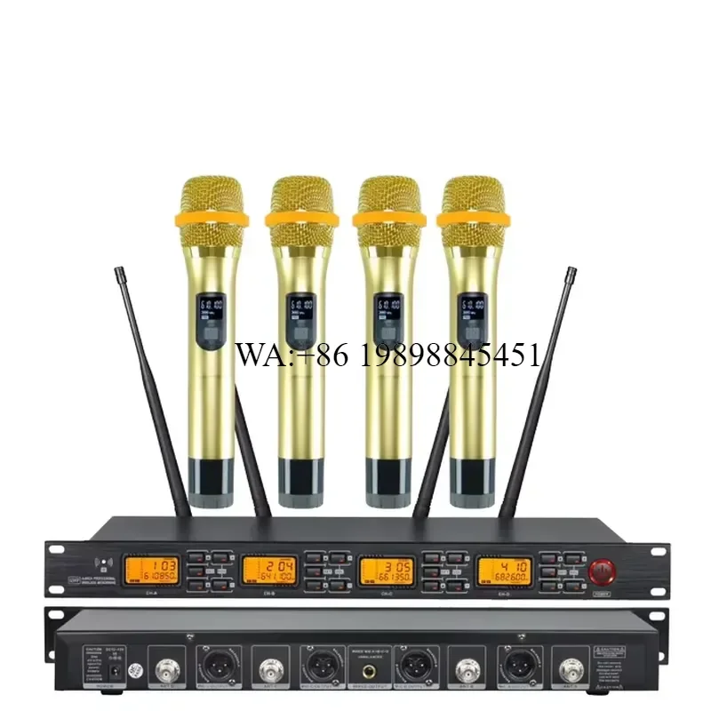 WMWMNU OEM C Metal Wireless 1-to-4 Dynamic Microphone System with Noise Cancelling Golden Live Performance Microphones
