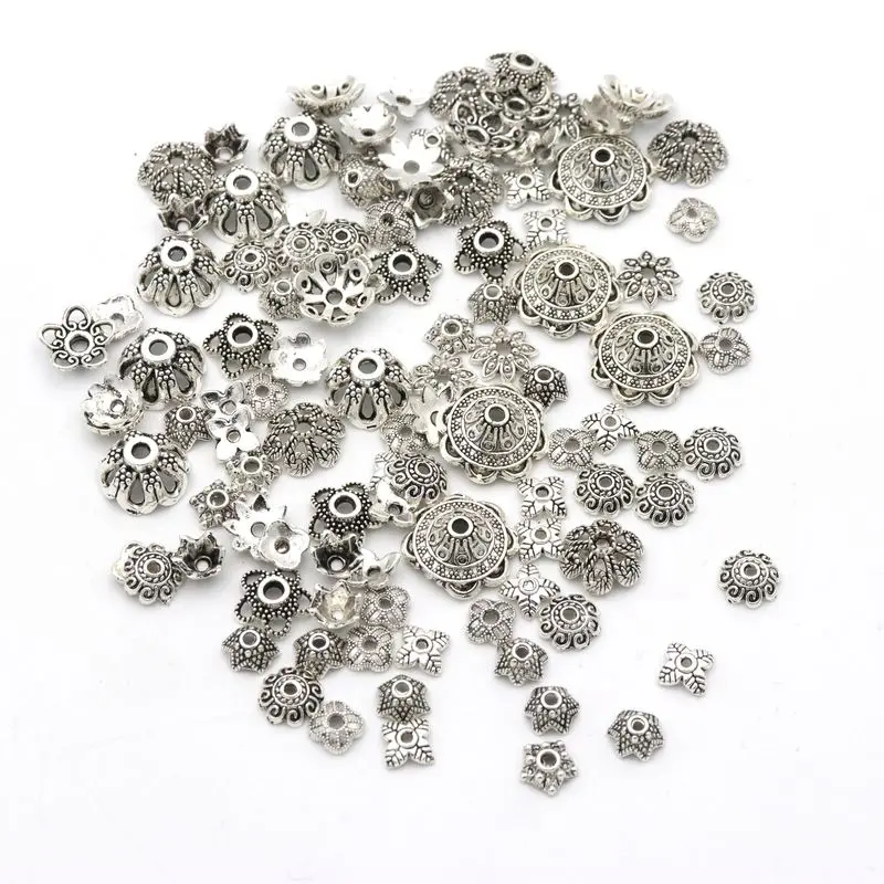 150 Uds. De tapas de cuentas de Metal espaciadoras sueltas Vintage de plata y oro tibetano mezclado para fabricación de joyería, accesorios DIY,