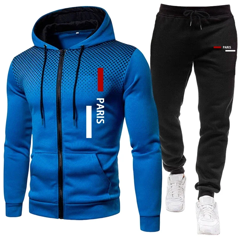 Autumn Winter Wind Resistant Men Hoodie Tracksuit Big Pocket Zip Jacket Cuffed Joggers Outdoor Daily Sports Set view 4