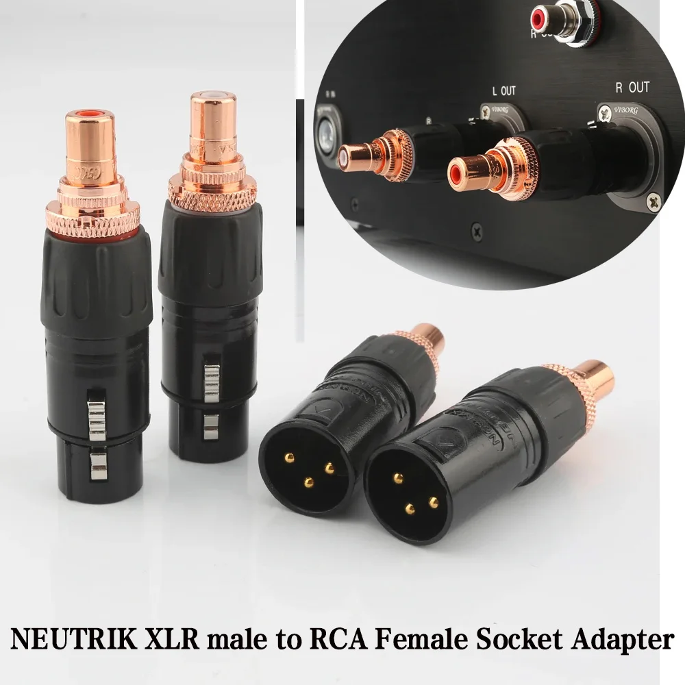 NEUTRIK XLR male to RCA Female Socket Adapter plated gold RCA plug XLR to RCA Female Socket Adapter Gold Balanced Cable Plug