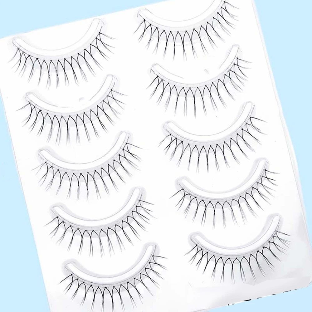 Pestañas postizas naturales en forma de U para mujer, 5/10 pares, hechas a mano, suaves, Manga, extensión, hada coreana, maquillaje reutilizable