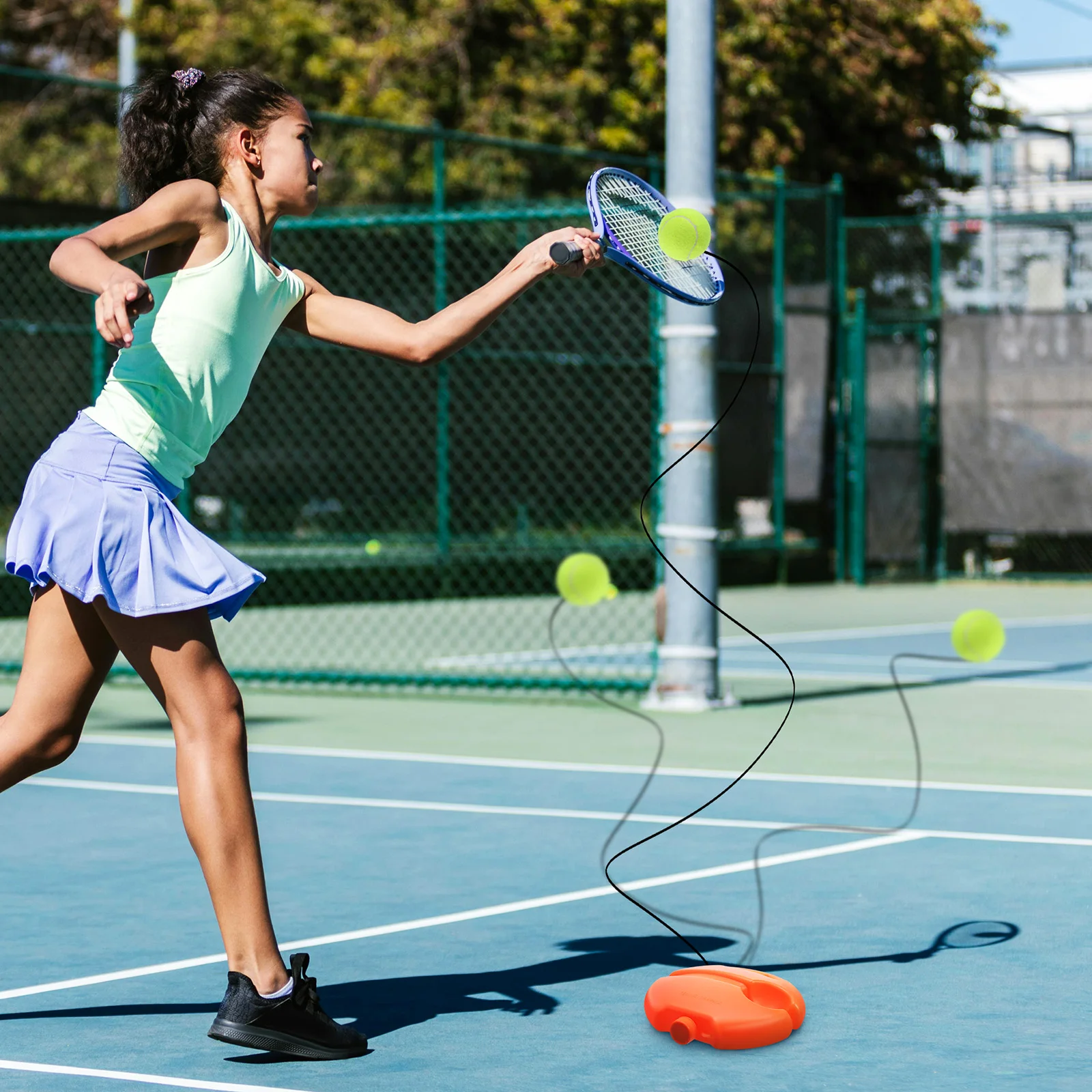 Tennis Training Tool Solo Rebound Ball Trainer Plastic Base Stability Water Sand Filled Elastic Cord Portable Set