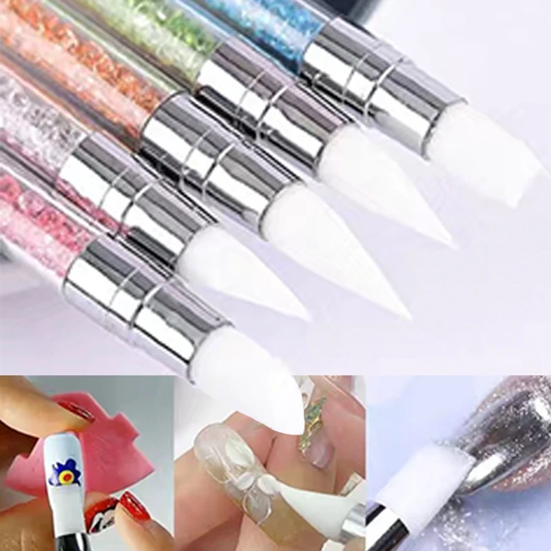 

Силиконовая ручка для дизайна ногтей с двойной головкой, ручка для резьбы по цветку, регулируемая клейкая палочка, кисть для тиснения, профессиональные маникюрные инструменты