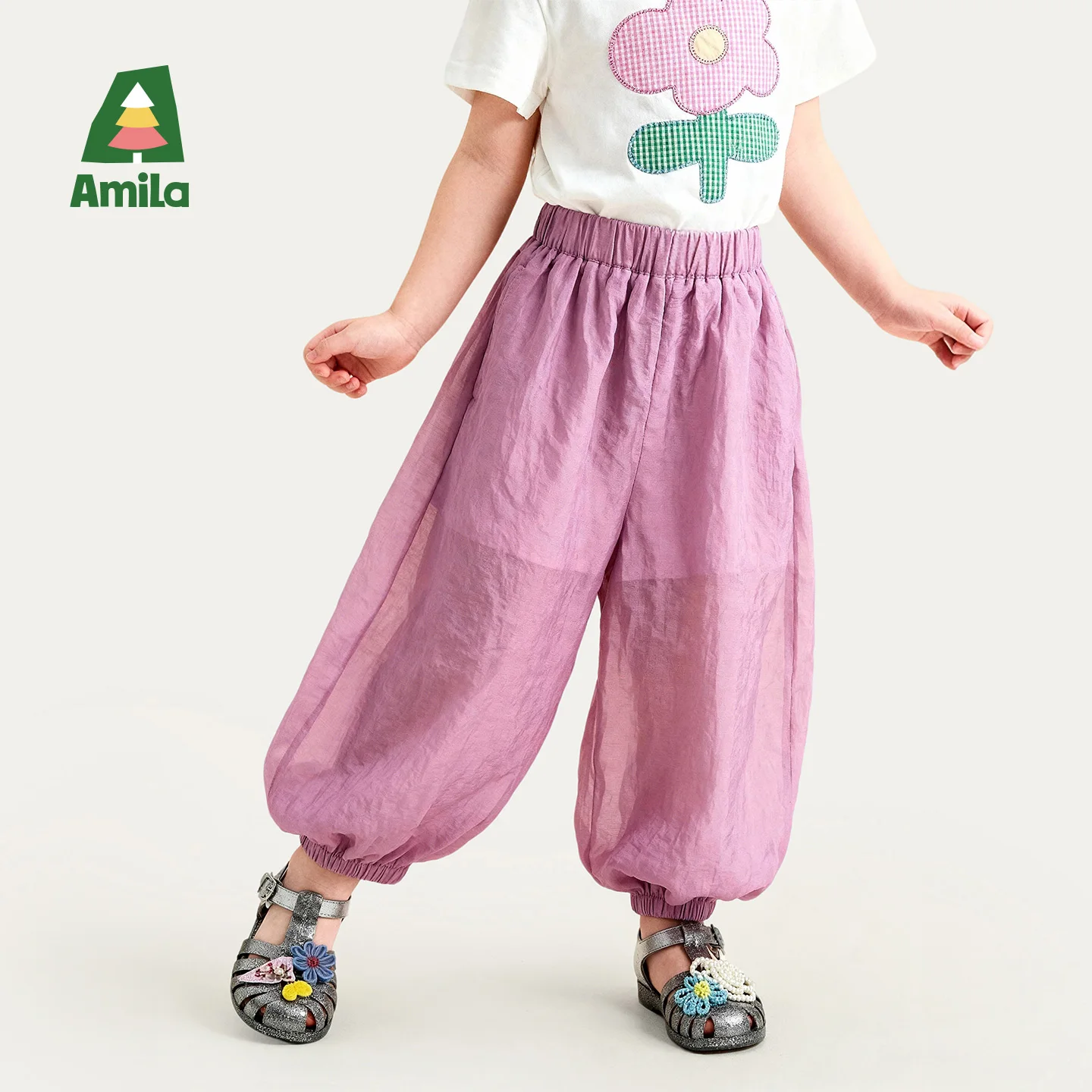 Amila 2026 Summer New Children's Casual Pants With Natural Drape High Elasticity Drawstring Mouth Breathable And Loose Pants