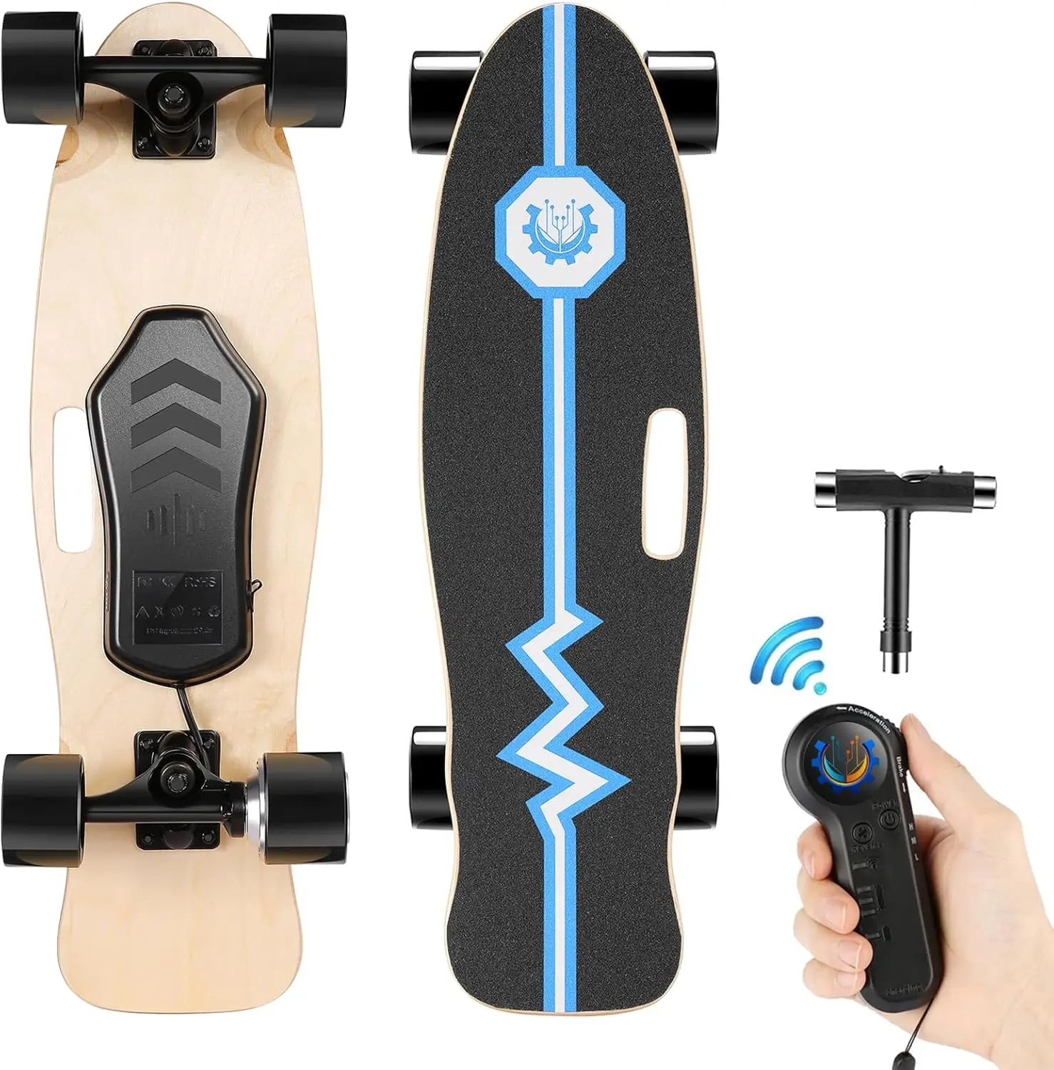 Skateboard with Remote, 350W Electric Longboard for Kids Adults, 12.4MPH Top Speed, 8 Miles Range, 7 Layers Maple, 3 Speed Gears