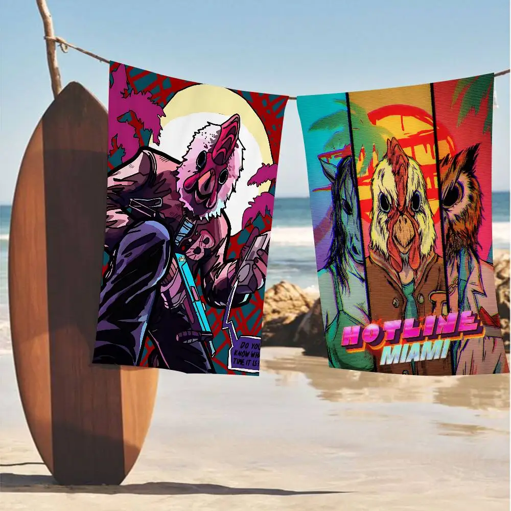 Action Game Hotline Miami Microfiber Printed Beach Towel Mountain Climbing Yoga Beach Swimming Running Absorbent Soft Towel