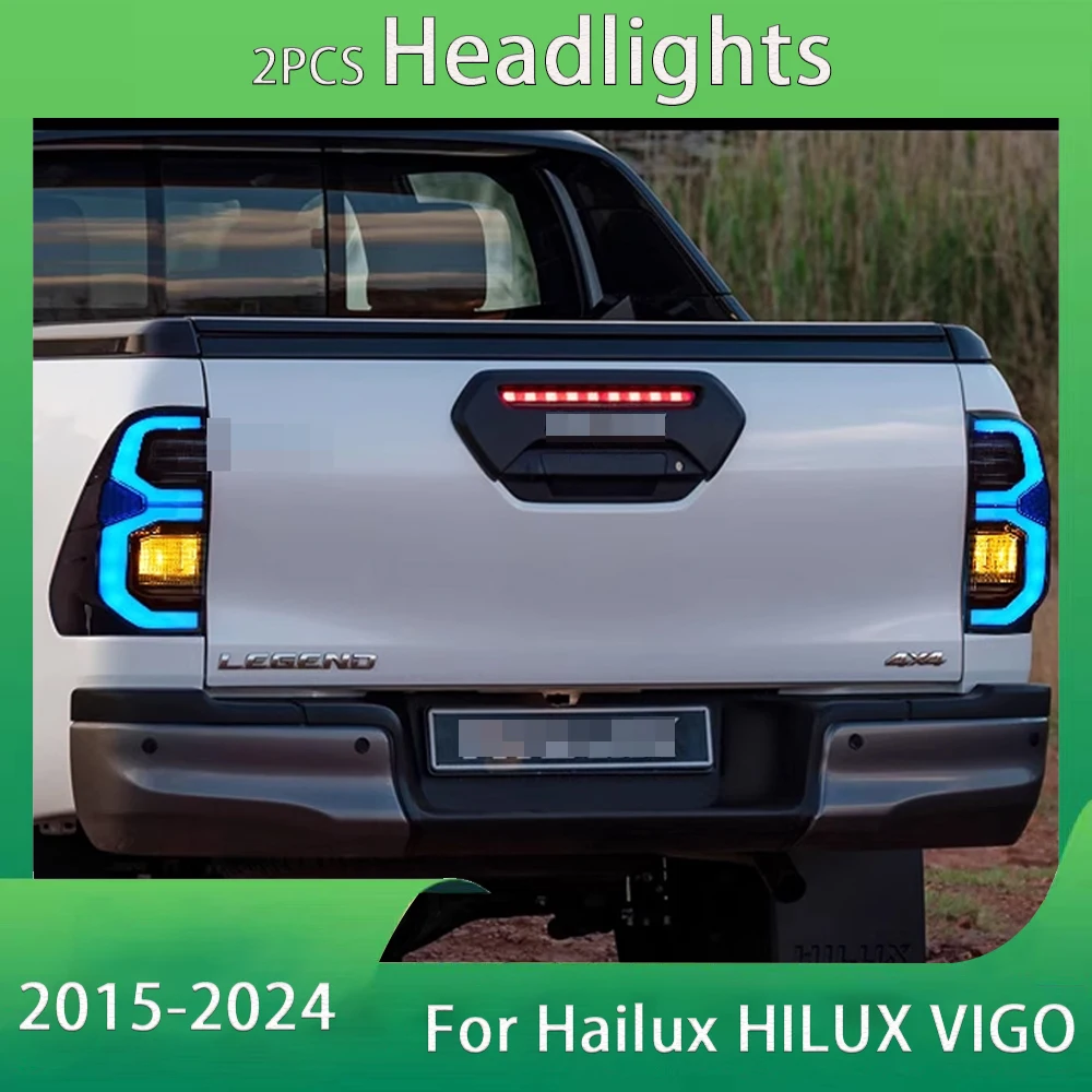 2PCS Rear LED Tail Lights Running +Brake +Reverse +Turn Signal Taillight Assembly For Toyota Hilux 2015-2024 Plug and Play