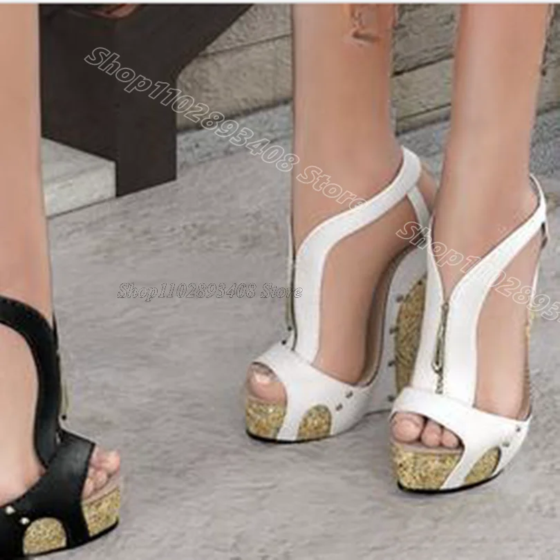 Bicolor Wedges Heels Sexy Sandals Peep Toe Zipper British Style Summer Party Dress Women Fashion Shoes 2024 Zapatos Para Mujere