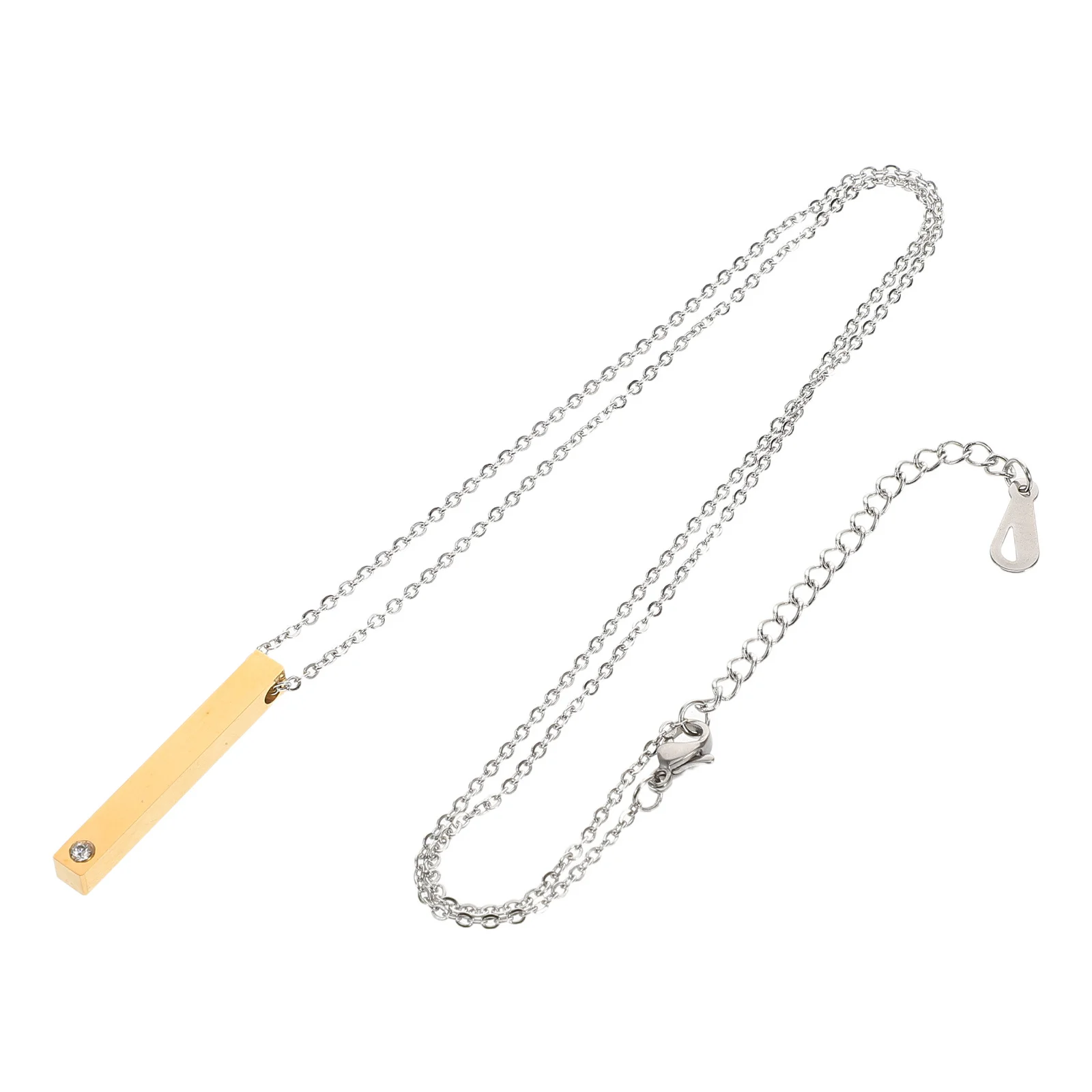 

Customizable Rectangle Pendant Necklace Stainless Steel Rhinestone Couple Jewelry for Him Her Long Chain Daily Wear Shiny