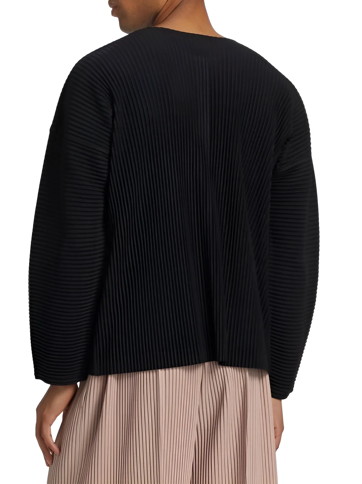 Miyake Herren-T-Shirt mit Falten, langärmelig, Henley-Ausschnitt, lässig, lockere Passform