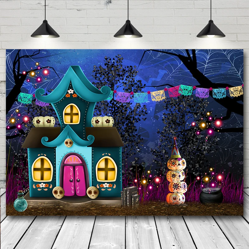 Halloween Backdrop for Photography Night Moon Pumpkin Lantern Castle Cemetery Family Halloween Party Background for Adults Kids