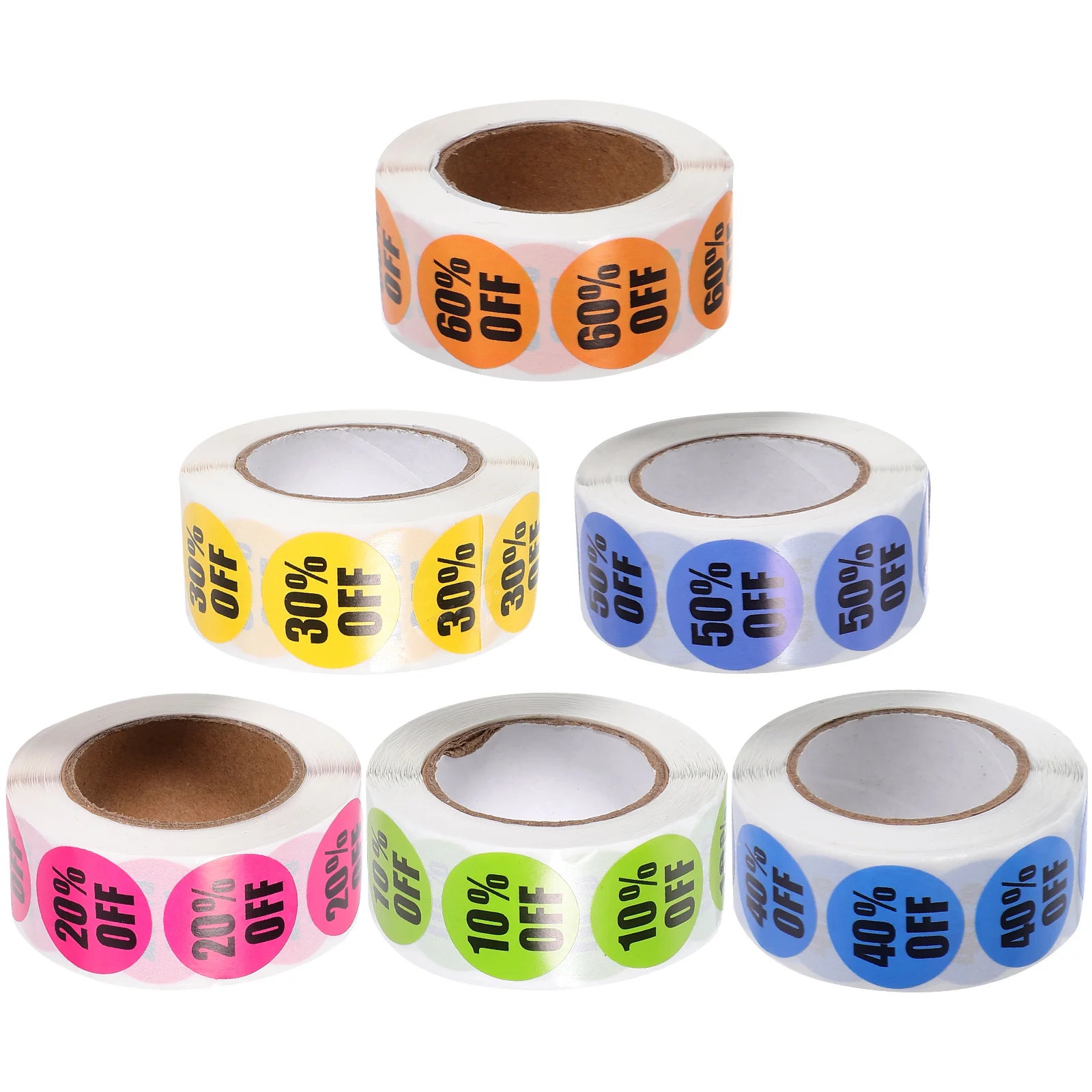 6 Rolls Nail Sticker Labels for Retail Store Price Stickers Small Business Oil Resistant Circle Percent off Decals Tag