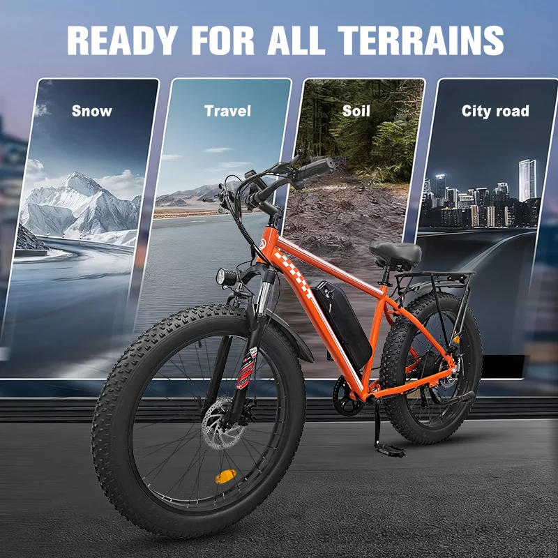 دراجة كهربائية 1000 واط موتور 48V15AH بطارية ليثيوم دراجة كهربائية مكبح قرصي 26*4 بوصة الدهون الإطارات الثلوج E-الدراجة