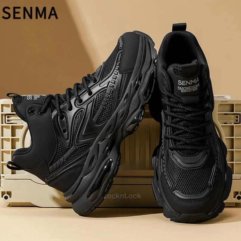 SENMA Men's Casual Sports Shoes Thick Bottom Dad Style Black Samurai New Model Street Fashion Rubber Sole Comfortable Sneakers