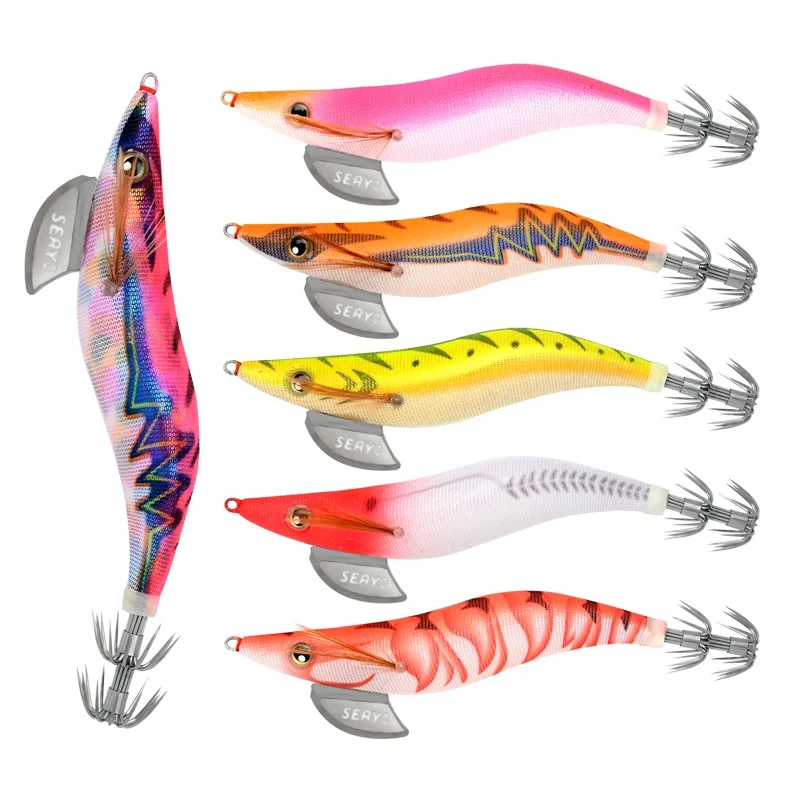 Japanese Egi Sutte Wooden Shrimp Lure Squid Jig Hook 20g 3.5# Luminous Hard Shrimp Bait Wobbler for Fishing Octopus Cuttlefish