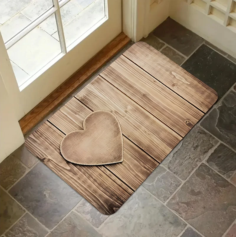 Vintage Wood Grain Door Mat Heart Thank You Pattern Non Slip Floor Carpet For Entryway Living Room Shop Decoration
