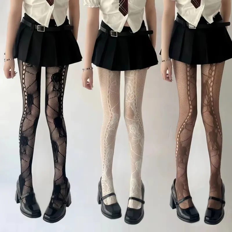 Women Gothic Sexy Stockings Club Party Anti-Snagging Flowers Tights Calcetines Fish Net Stocking Fishnet Mesh Lace Pantyhoses