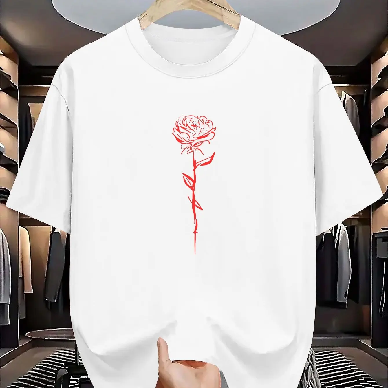 

Limited Red Rose Graphic Printing Mens Luxury Brand Tshirt Cotton Oversize Short Sleeve Summer Unisex Men Women Streetwear Tee