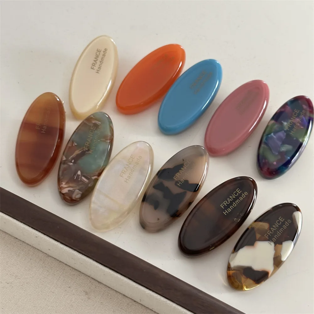 New Acetate Hair Clip Simple Oval Geometric Colorful Alligator Barrettes Women Hair Accessories Hairpins Side Pin