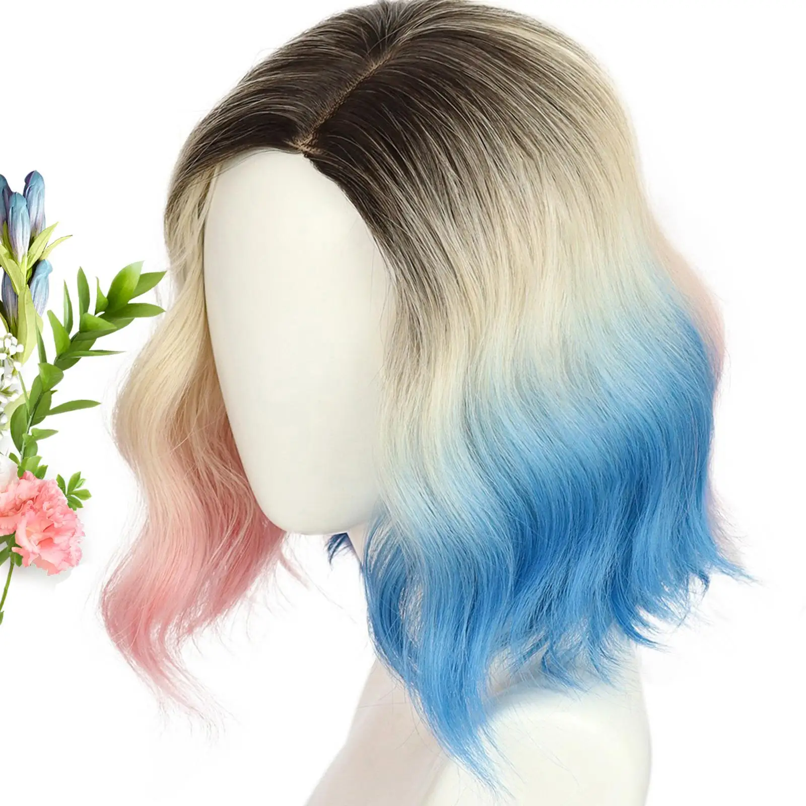 Peluca Bob corta ondulada para mujer, cabello sintético resistente al calor para Cosplay de Anime