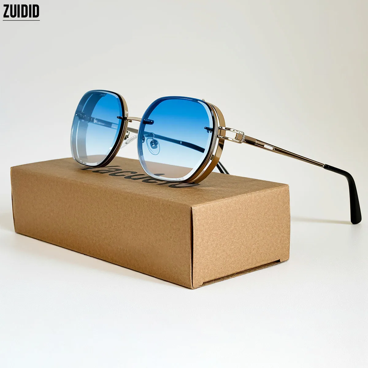 

Синие солнцезащитные очки в стиле стимпанк для мужчин и женщин, квадратные, модные, с защитой UV400, люксовый винтажный дизайн, брендовые, стильные очки