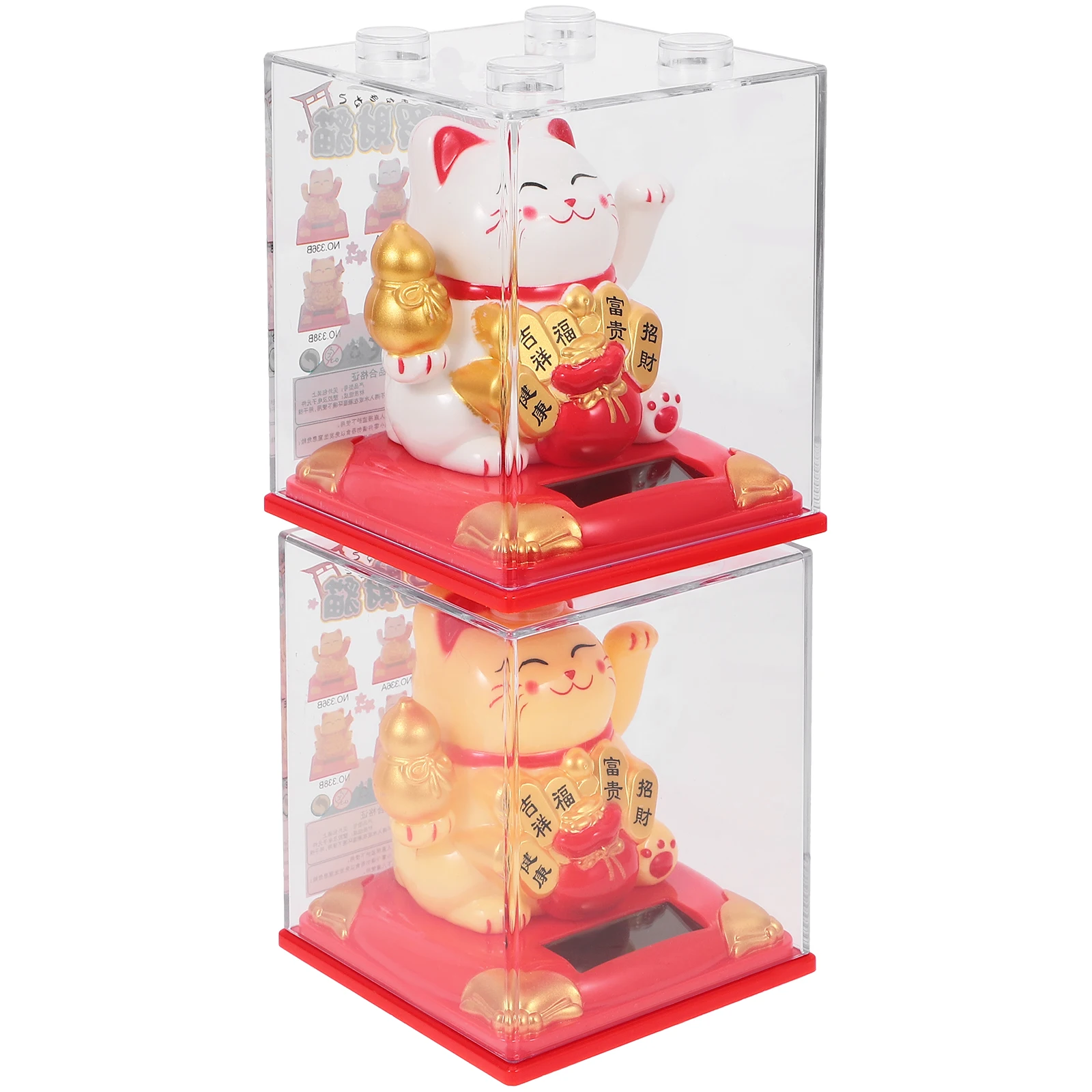 

2 Pcs 3 Inch Solar White Yellow Car Decor Waving Arm Plastic Figurine Japanese Luck Cat Household Decoration