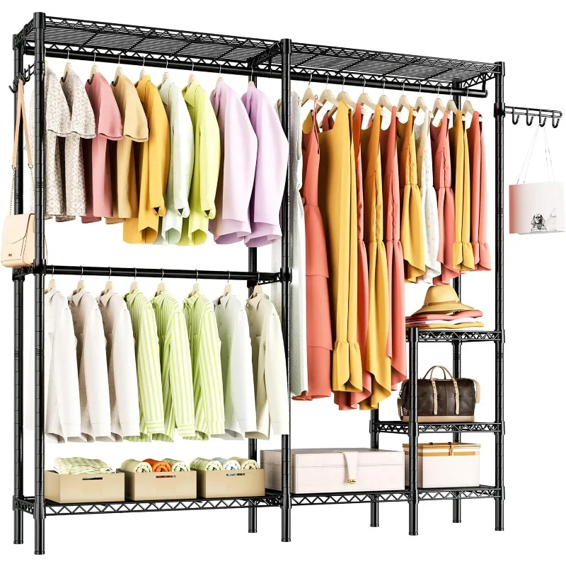 

Duty Clothes Rack Clothing Rack for Hanging Clothes,Large Metal Garment Rack with 4 Tiers Adjustable Wire Shelves&3 Hanger