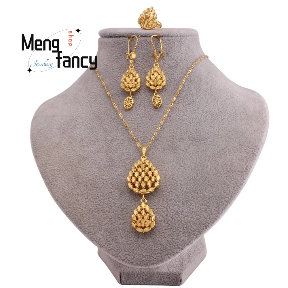

Vietnamese Sand Gold Jewellery SetSaudi Bridal Necklace Bracelet Earrings Ring Exquisite Fashion Luxury Jewelry Wedding Souvenir