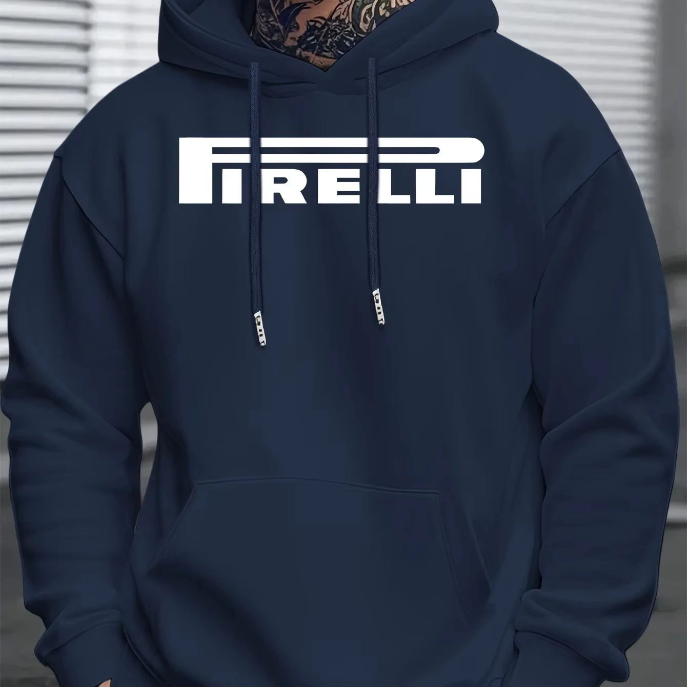 Herren Pirelli Buchstaben-Print Hoodie Oversized Pullover Sweatshirt Unisex Streetwear Langarm Kängurutasche Casual Herbst Winter – Detail 4