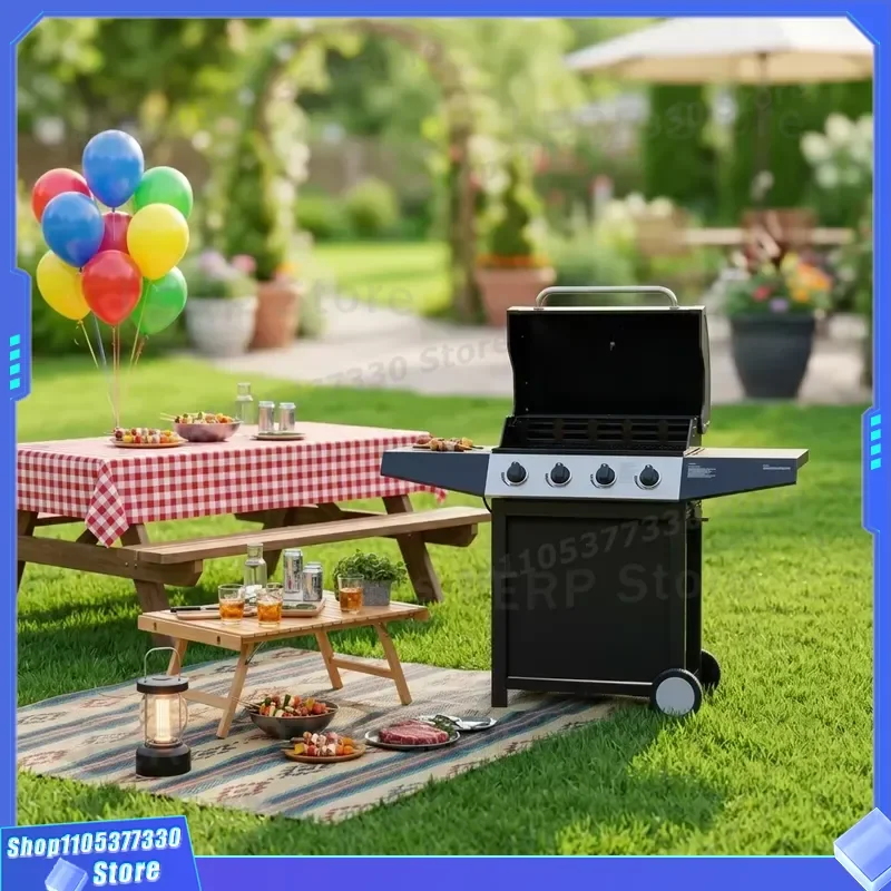 Stainless Steel Gas BBQ Grill for Outdoor Backyard Villa American Style Liquefied Gas Household Barbecue Cooking Equipment