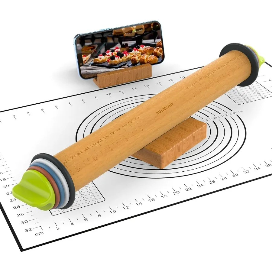 

Скалка с регулируемыми кольцами толщины и ковриком для выпечки кондитерских изделий Толщина теста для выпечки, помадки, пиццы, пирога, печенья, прошлого