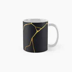 Gold Kintsugi Zen Black Classic Mug Handle Round Photo Tea Design Image Printed Cup Coffee Picture Gifts Drinkware Simple