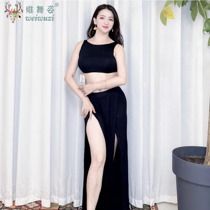 Traje de dança do ventre, top sexy + saia longa, 2 peças, conjunto para mulheres adultas, performance de palco, dança oriental, roupa de prática