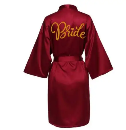 Wedding Party Team Bride Robe With Black Letters Kimono Satin Pajamas Bridesmaid Bathrobe SP022