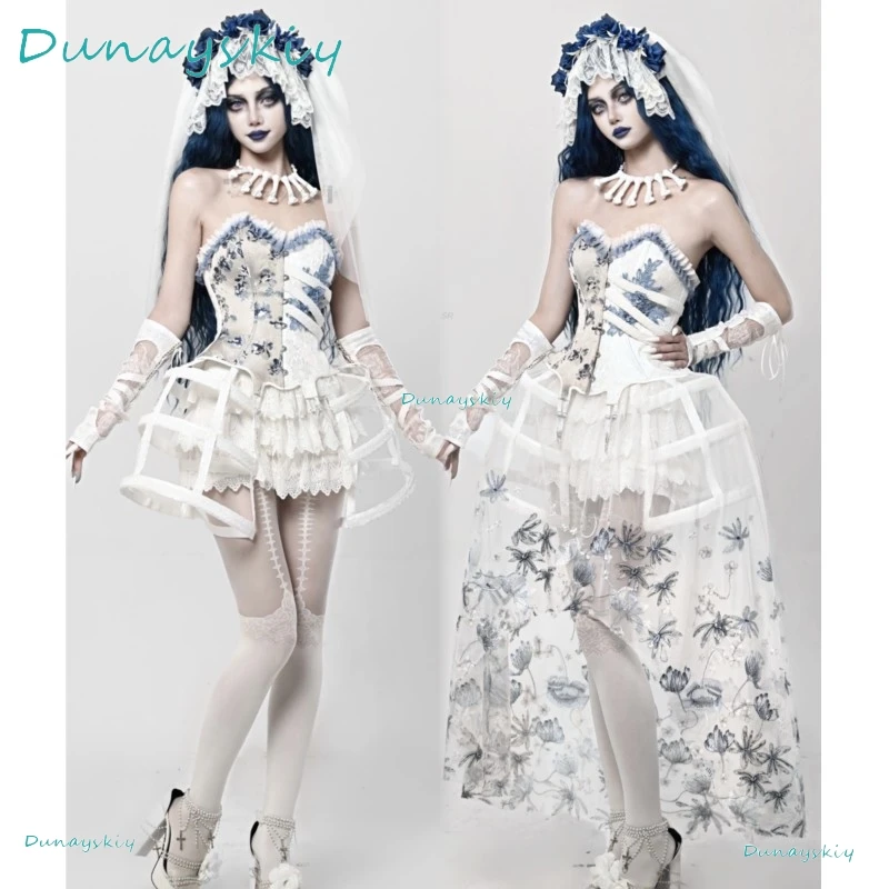 

[Bestnify]Gothic Lolita Halloween Cosplay Scary Bride Roleplay Dress Corset Fishbone Crinoline Lace Dress Sexy Ghost Zombie For