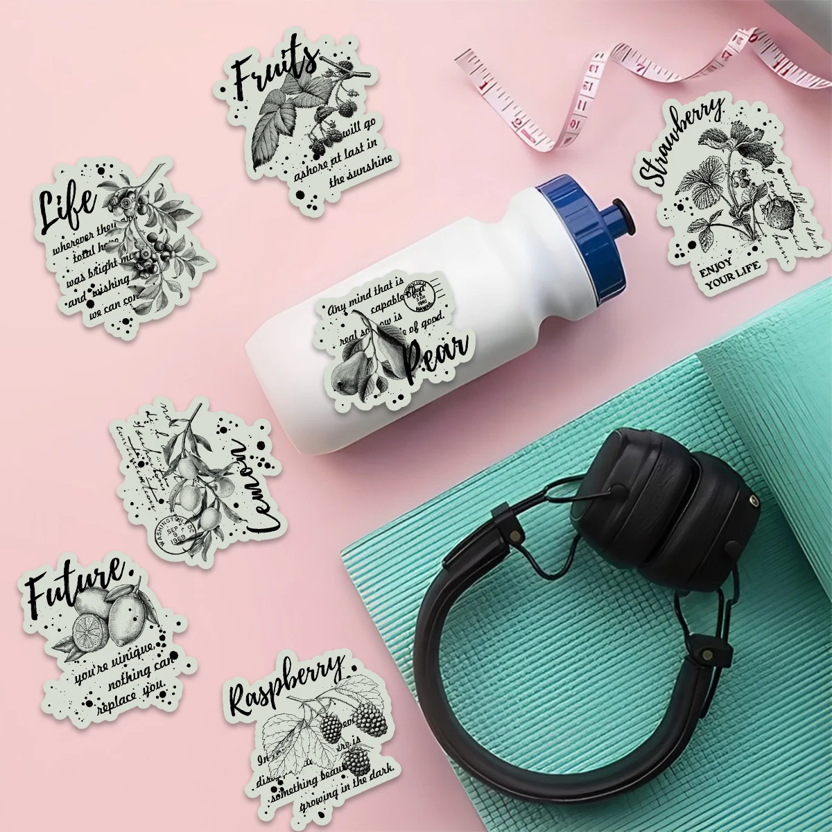 20pcs Vintage Green Fruit Pattern Stickers for Notebooks, Water Bottles, Luggage, Cell Phones, Handmade Scrapbooks, Envelopes