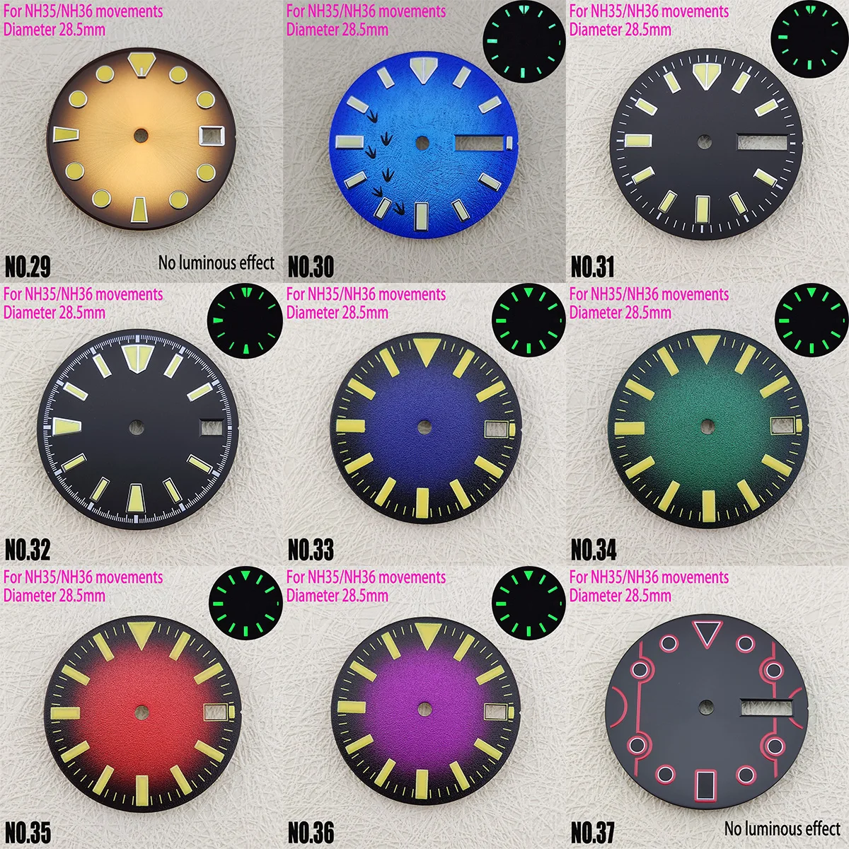 28.5mm Watch Dial Custom LOGO Laser Printed Name/logo Watch Dial DIY NH35 Watch Dial NH35 Case Suitable for NH35/NH36 Movements