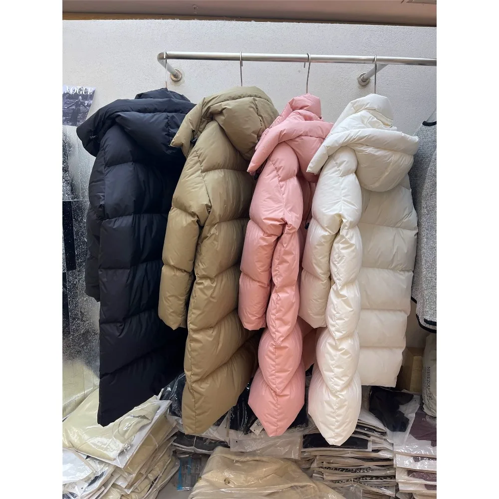 2024Explosive Winter Down Jacket with Women Long Down Jacket White Duck Thick Warm Hooded Over Knee Waterproof Large Down Jacket