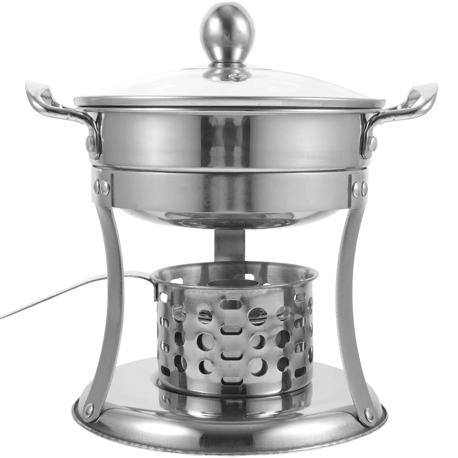 

Heating Single Fire Stove Hotpot with Camping Glass Stainless Steel Stock Chafing Dish